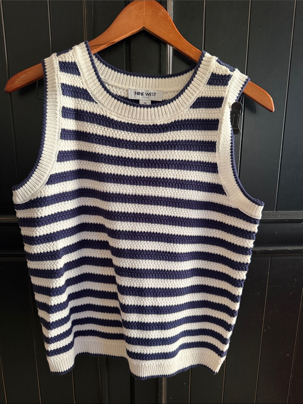 Nine West Navy & White Striped Knit Sleeveless Top